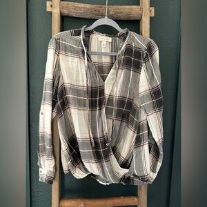 Vintage America Black, White, And Pink Plaid Blouse Size Small